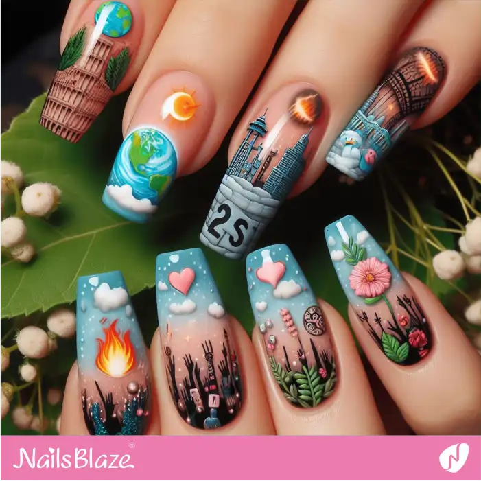 Cities Bracing Against the Climate Crisis Flames Nail Design | Climate Crisis Nails - NB2666
